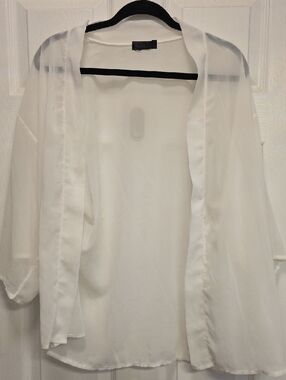 Womens Sheer White Open Front Kimono Cardigan
